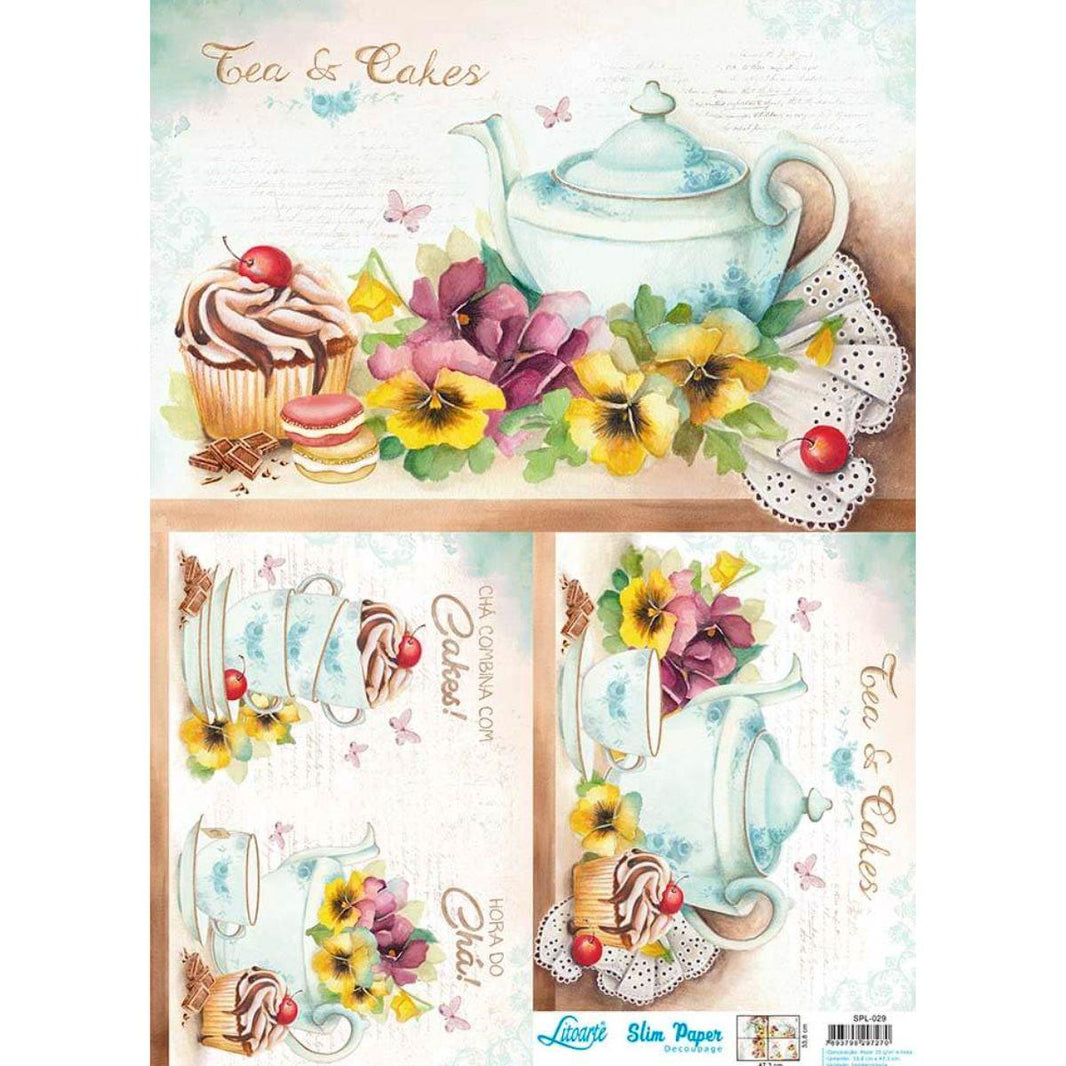 Slim Paper Decoupage Litoarte SPL-029 Bule e Xícara 47x34cm - Palácio da Arte