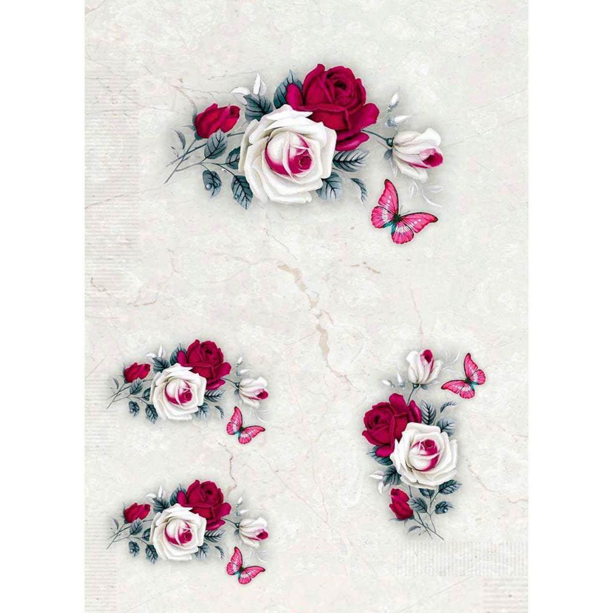 Slim Paper Decoupage Litoarte SPL-042 Rosa Vermelha e Branca 47x34cm - Palácio da Arte