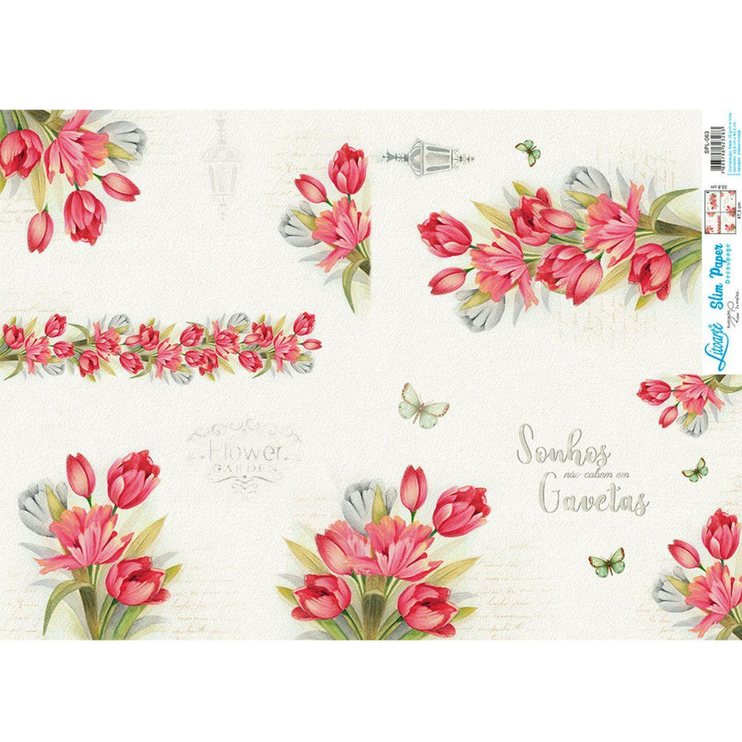 Slim Paper Decoupage Litoarte SPL-063 Tulipas 47x34cm - Palácio da Arte
