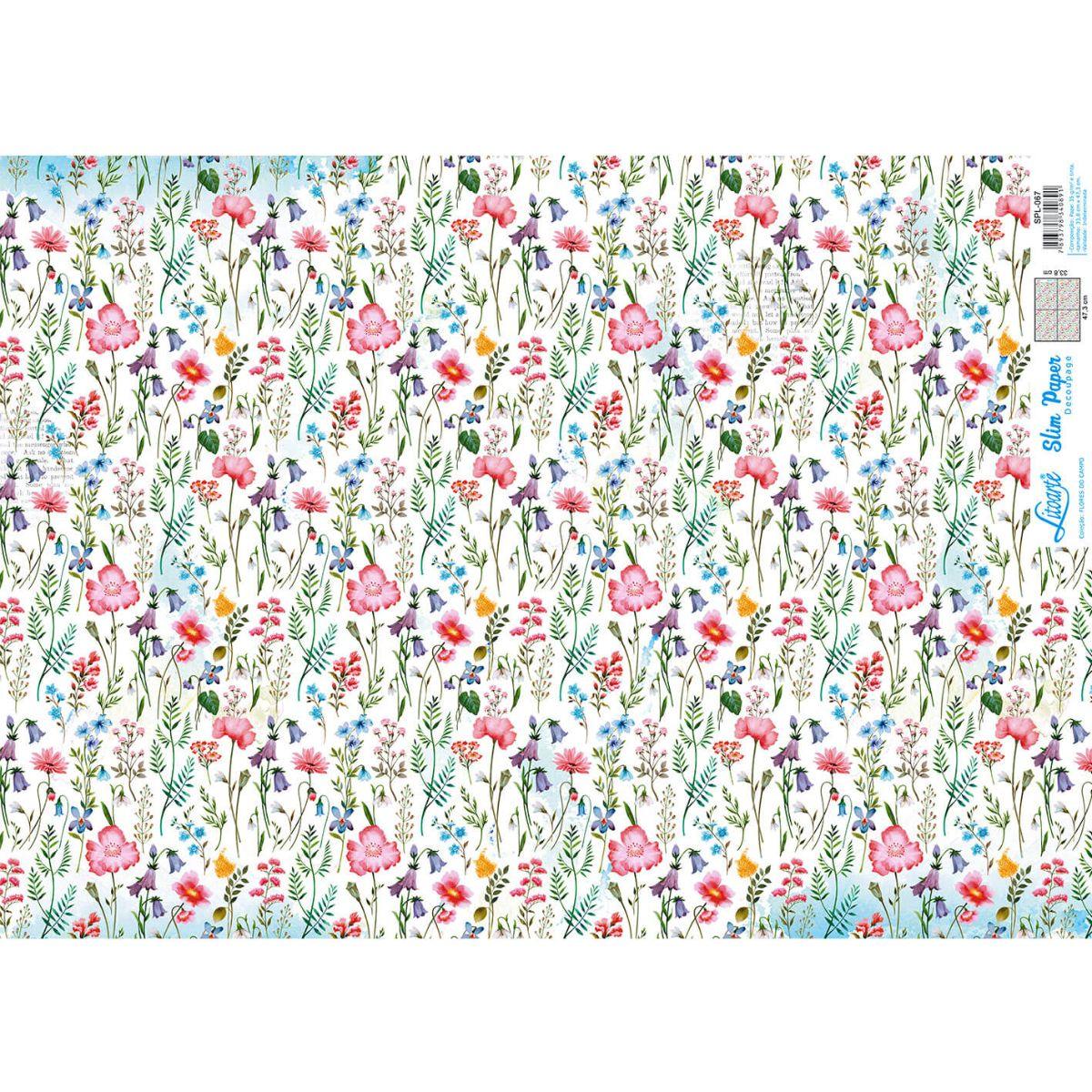 Slim Paper Decoupage Litoarte SPL-067 Flores Do Campo 47x34cm - Palácio da Arte
