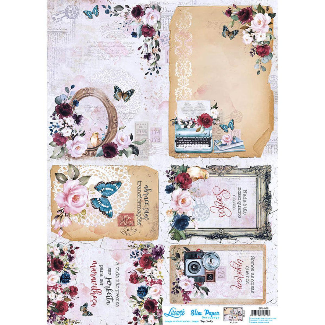 Slim Paper Decoupage Litoarte SPL-068 Vintage Tags 47x34cm - Palácio da Arte