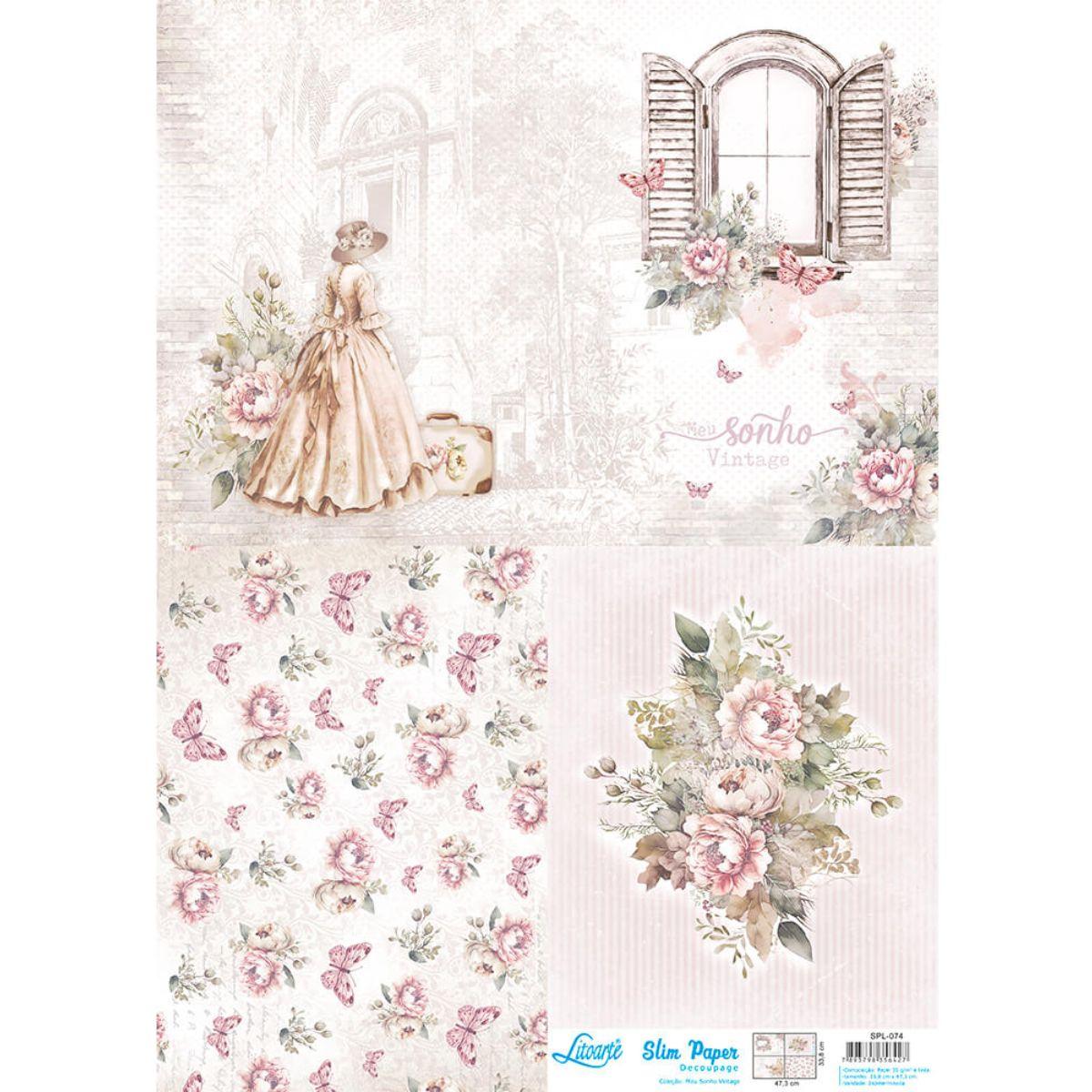 Slim Paper Decoupage Litoarte SPL-074 Meu Sonho Vintage 47x34cm - Palácio da Arte