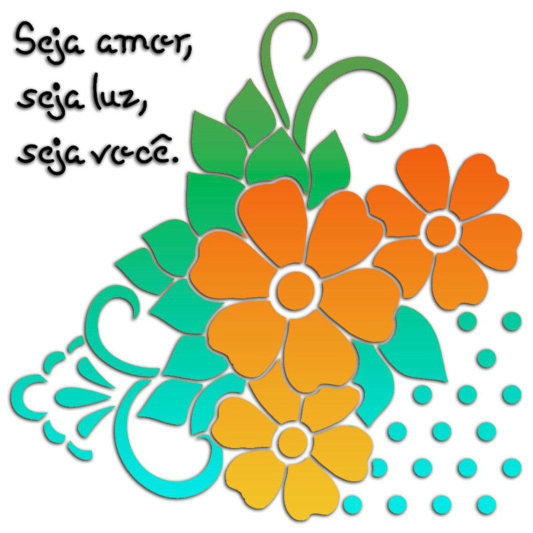 Stencil Litoarte 14x14 STA-133 Cantoneira Flores - Palácio da Arte