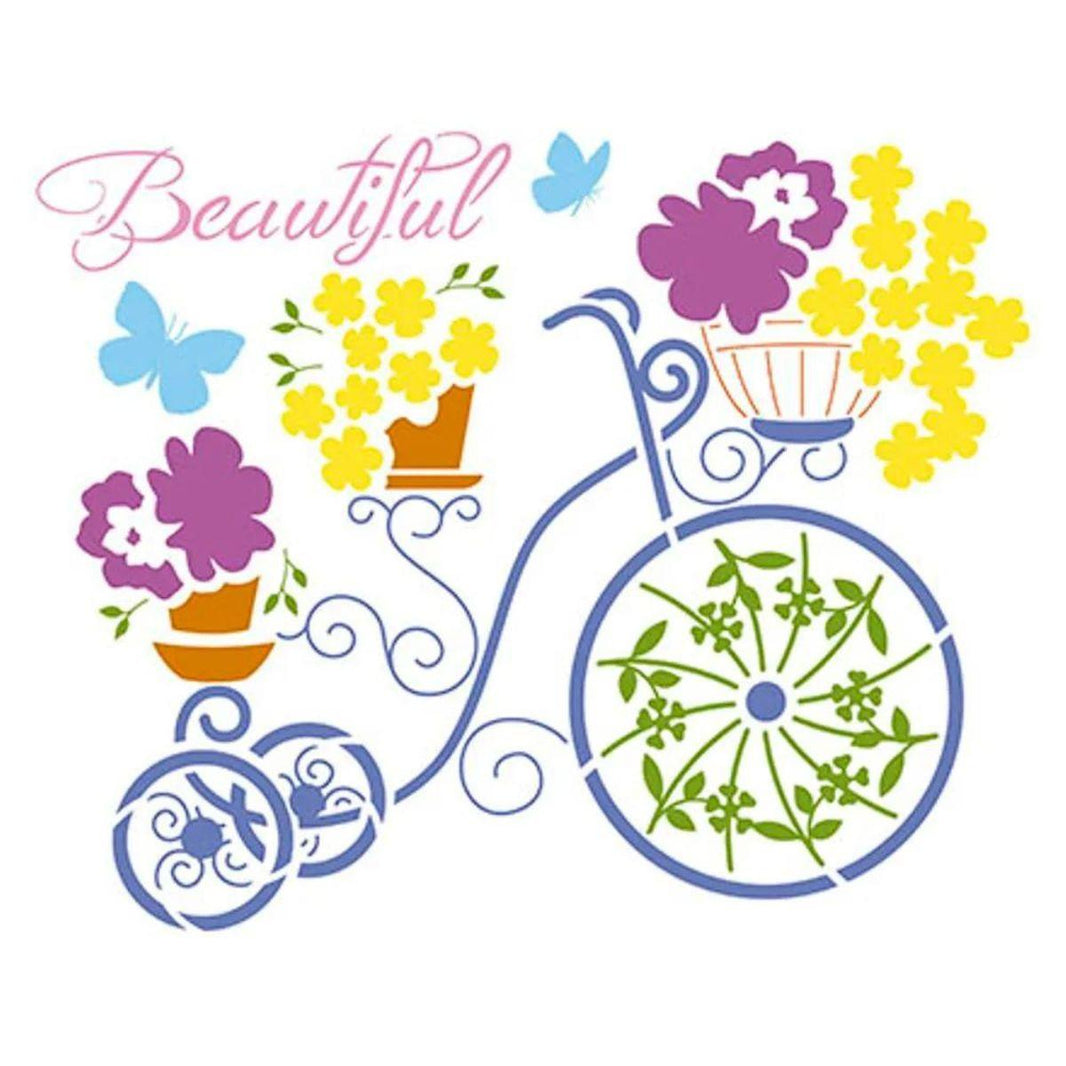 Stencil Litoarte 17x21 STM-307 Bicicleta com Flores - Palácio da Arte