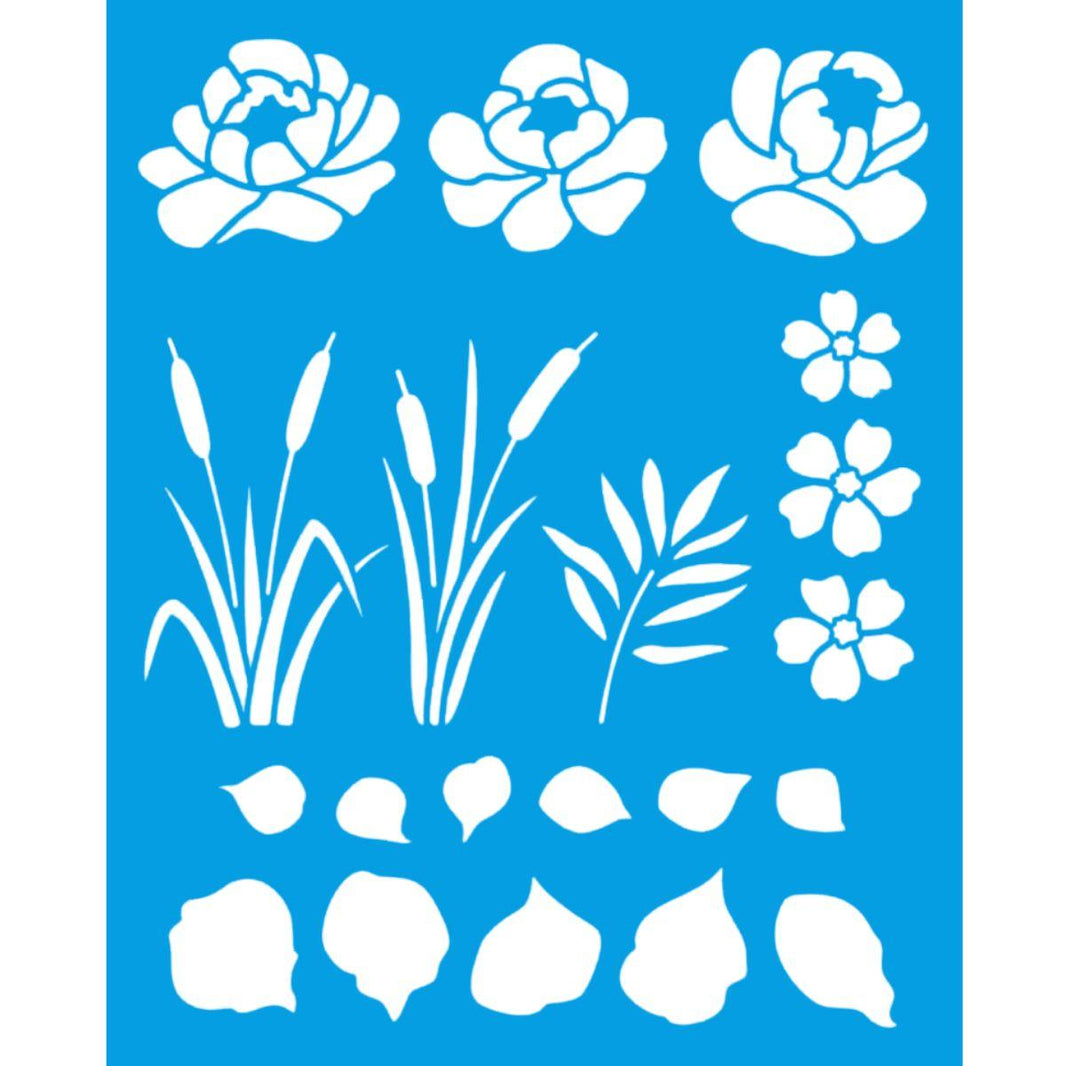 Stencil Litoarte 17x21 STM-730 Flores e Folhas - Palácio da Arte