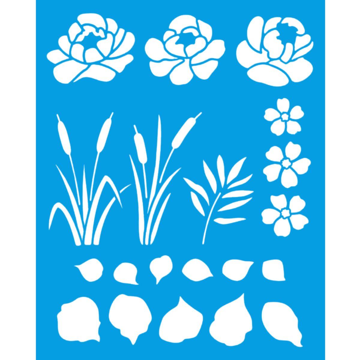 Stencil Litoarte 17x21 STM-730 Flores e Folhas - Palácio da Arte