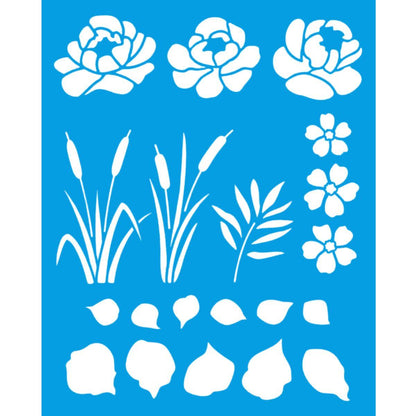 Stencil Litoarte 17x21 STM-730 Flores e Folhas - Palácio da Arte