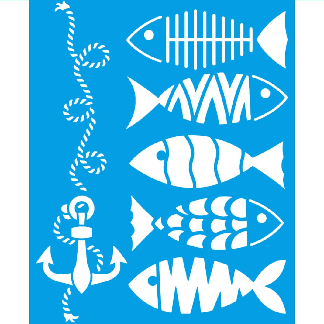 Stencil Litoarte 17x21 STM-766 Peixes e Ancora - Palácio da Arte