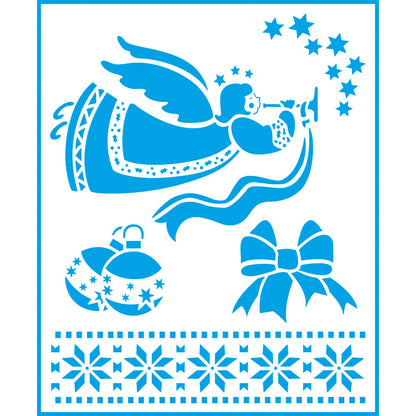 Stencil Litoarte 17x21 STMN-040 Natal Anjo Bolas e Laço - Palácio da Arte