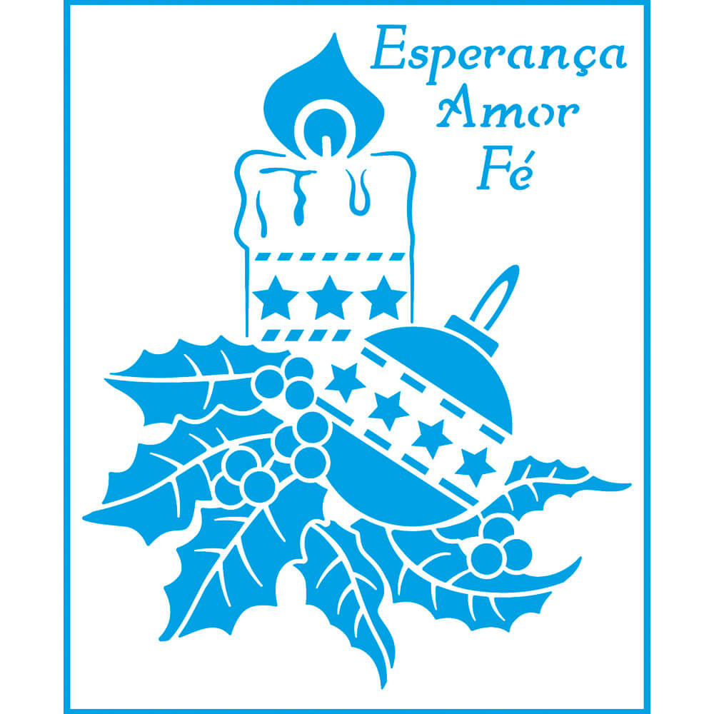 Stencil Litoarte 17x21 STMN-065 Natal Vela, Bolas e Poinsétia - Palácio da Arte
