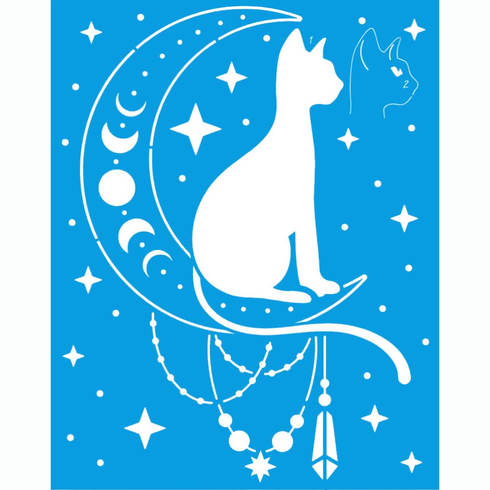 Stencil Litoarte 17x24 STM-774 Esotérico Gato Sentado na Lua - Palácio da Arte