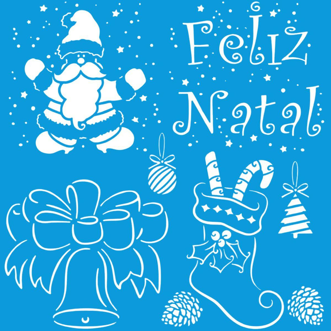 Stencil Litoarte 20x20 STXXN-013 Feliz Natal Sino e Papai Noel - Palácio da Arte