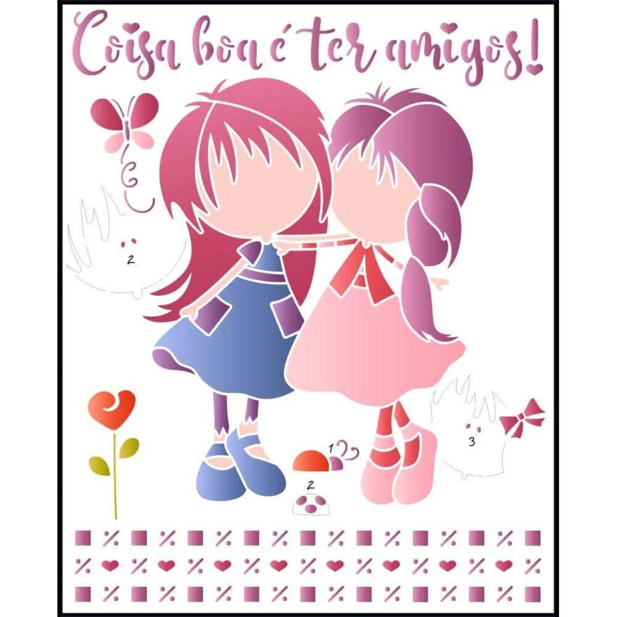 Stencil Litoarte 20x25 STR-181 Coisa Boa ter Amigos - Palácio da Arte