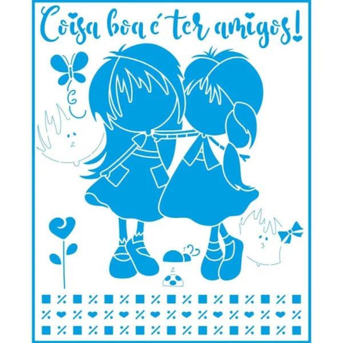 Stencil Litoarte 20x25 STR-181 Coisa Boa ter Amigos - Palácio da Arte