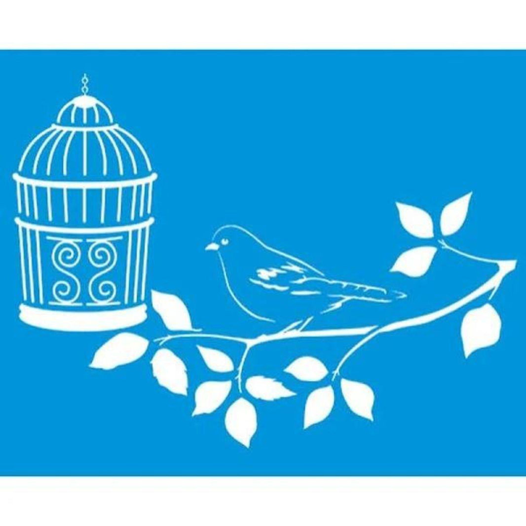 Stencil Litoarte 21x17 STM-304 Gaiola e Pássarinho - Palácio da Arte