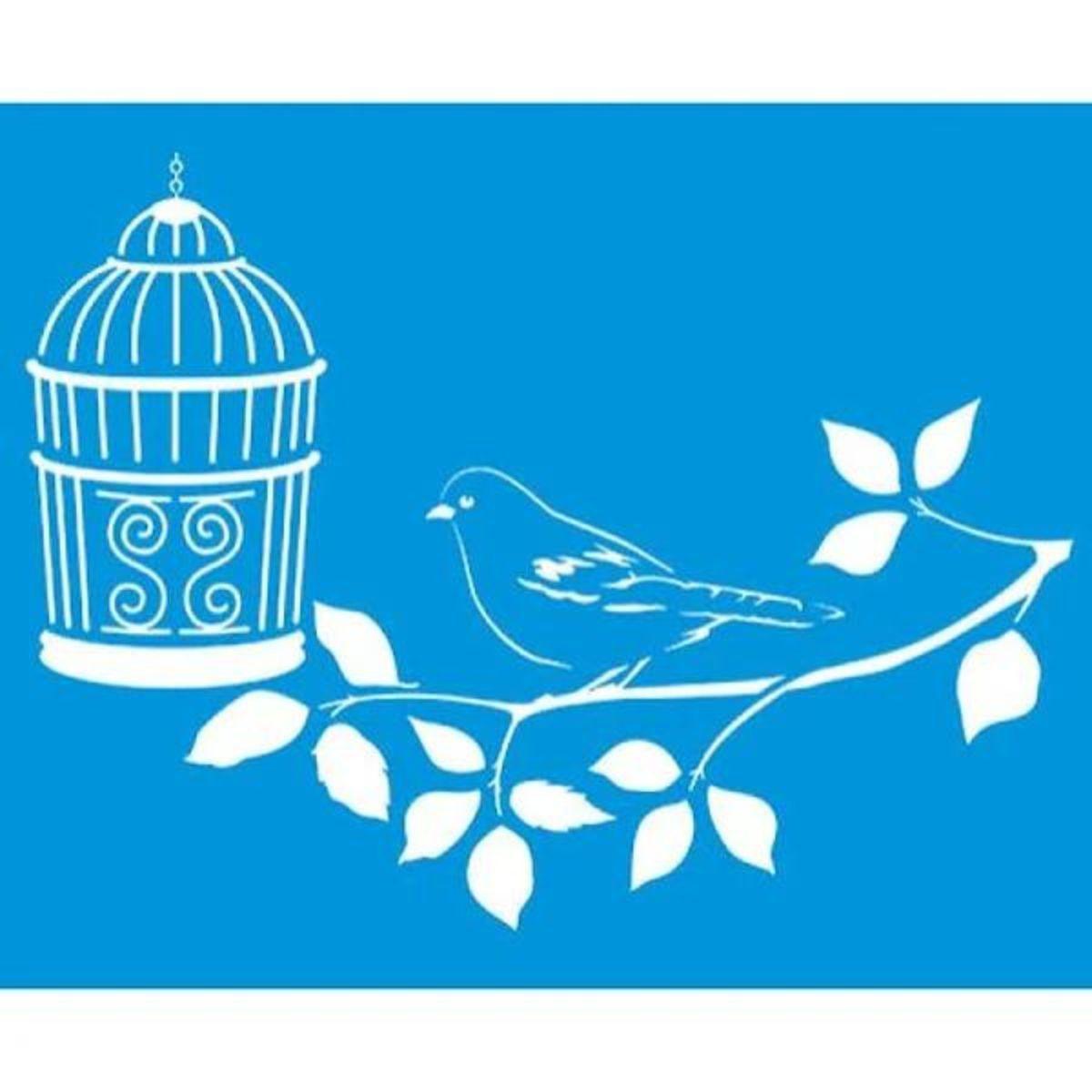 Stencil Litoarte 21x17 STM-304 Gaiola e Pássarinho - Palácio da Arte