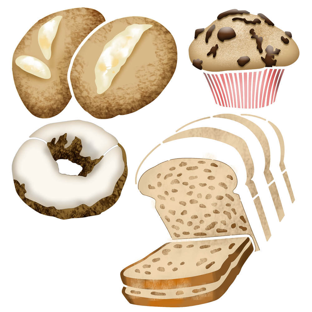 Stencil Litoarte 21x34 ST-447 Pães, Cupcake, Donuts - Palácio da Arte
