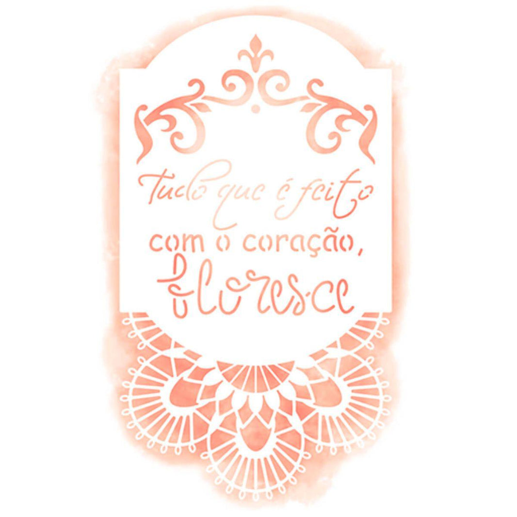 Stencil Litoarte 25x20 STR-176 Brasão Arabescos e Frase - Palácio da Arte