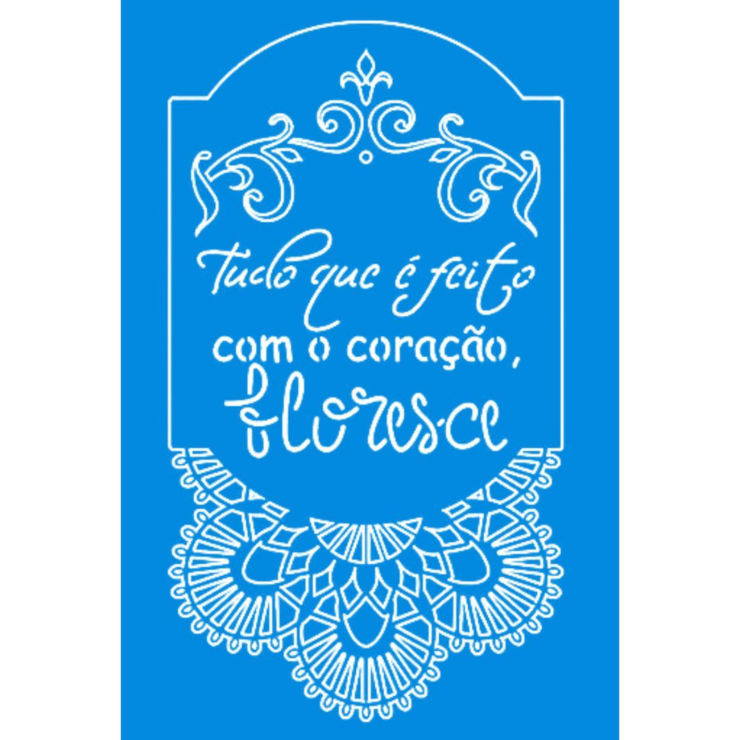 Stencil Litoarte 25x20 STR-176 Brasão Arabescos e Frase - Palácio da Arte