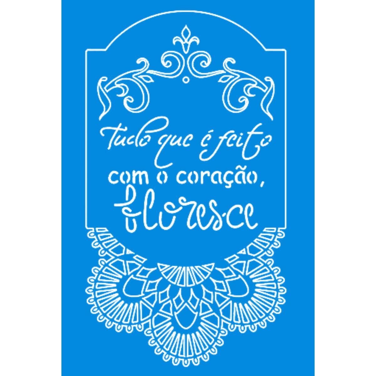 Stencil Litoarte 25x20 STR-176 Brasão Arabescos e Frase - Palácio da Arte