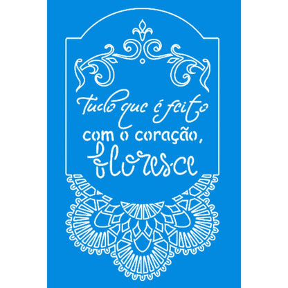 Stencil Litoarte 25x20 STR-176 Brasão Arabescos e Frase - Palácio da Arte