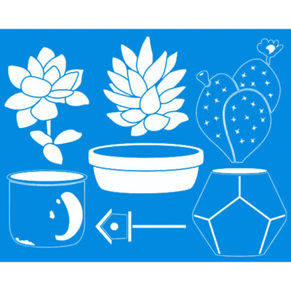 Stencil Litoarte 25x20 STR-177 Suculentas Cactos e Vasos - Palácio da Arte