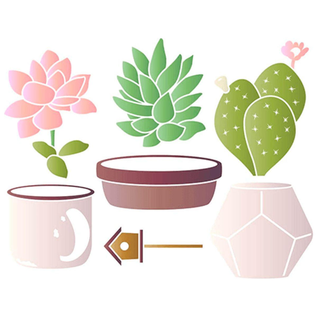 Stencil Litoarte 25x20 STR-177 Suculentas Cactos e Vasos - Palácio da Arte