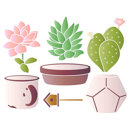 Stencil Litoarte 25x20 STR-177 Suculentas Cactos e Vasos - Palácio da Arte