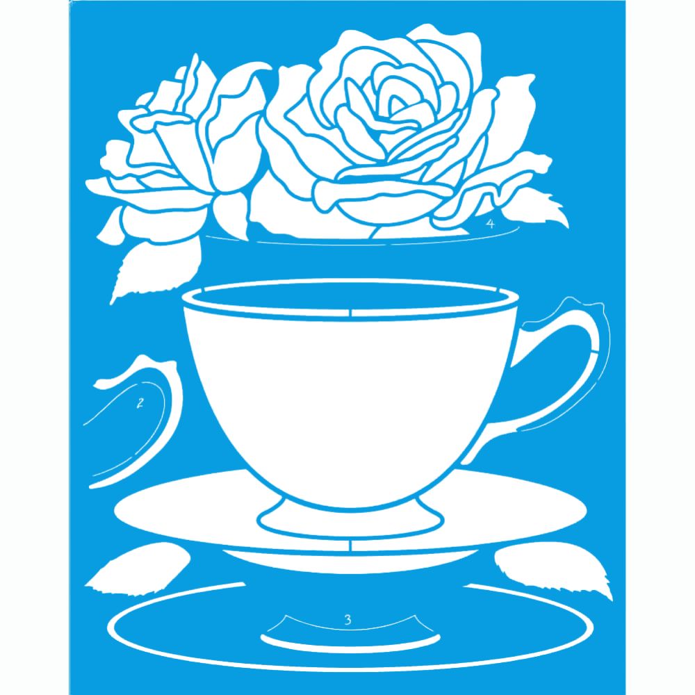 Stencil Litoarte 25x20 STR-293 Xícaras e Rosas com Flores - Palácio da Arte