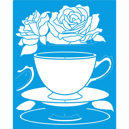 Stencil Litoarte 25x20 STR-293 Xícaras e Rosas com Flores - Palácio da Arte
