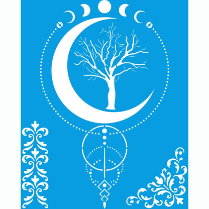 Stencil Litoarte 25x20 STR-299 Esotérico Místico Fases da Lua e Árvore da Vida - Palácio da Arte