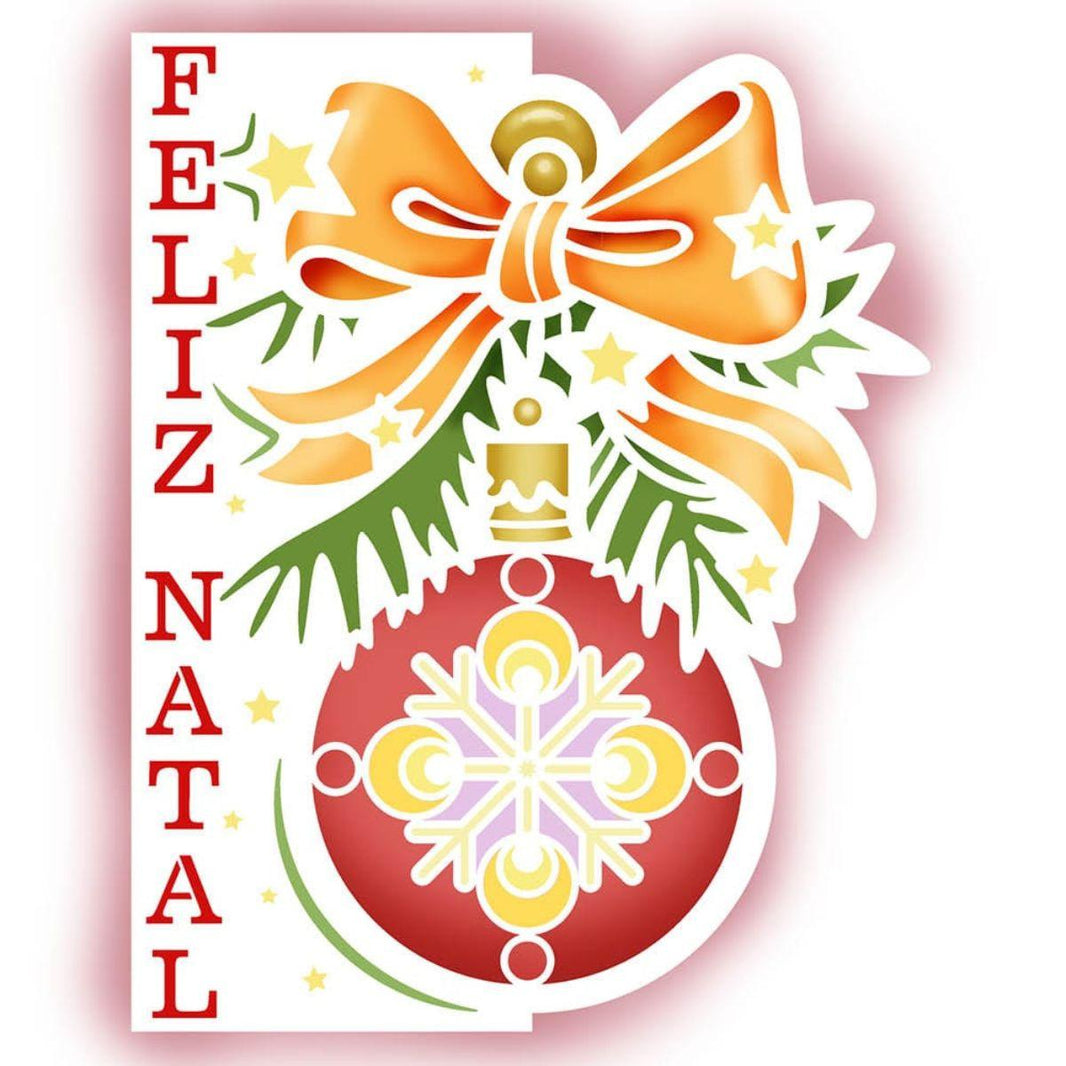 Stencil Litoarte 25x20 STRN-019 Enfeite Bola com Feliz Natal - Palácio da Arte