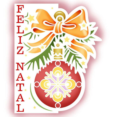 Stencil Litoarte 25x20 STRN-019 Enfeite Bola com Feliz Natal - Palácio da Arte