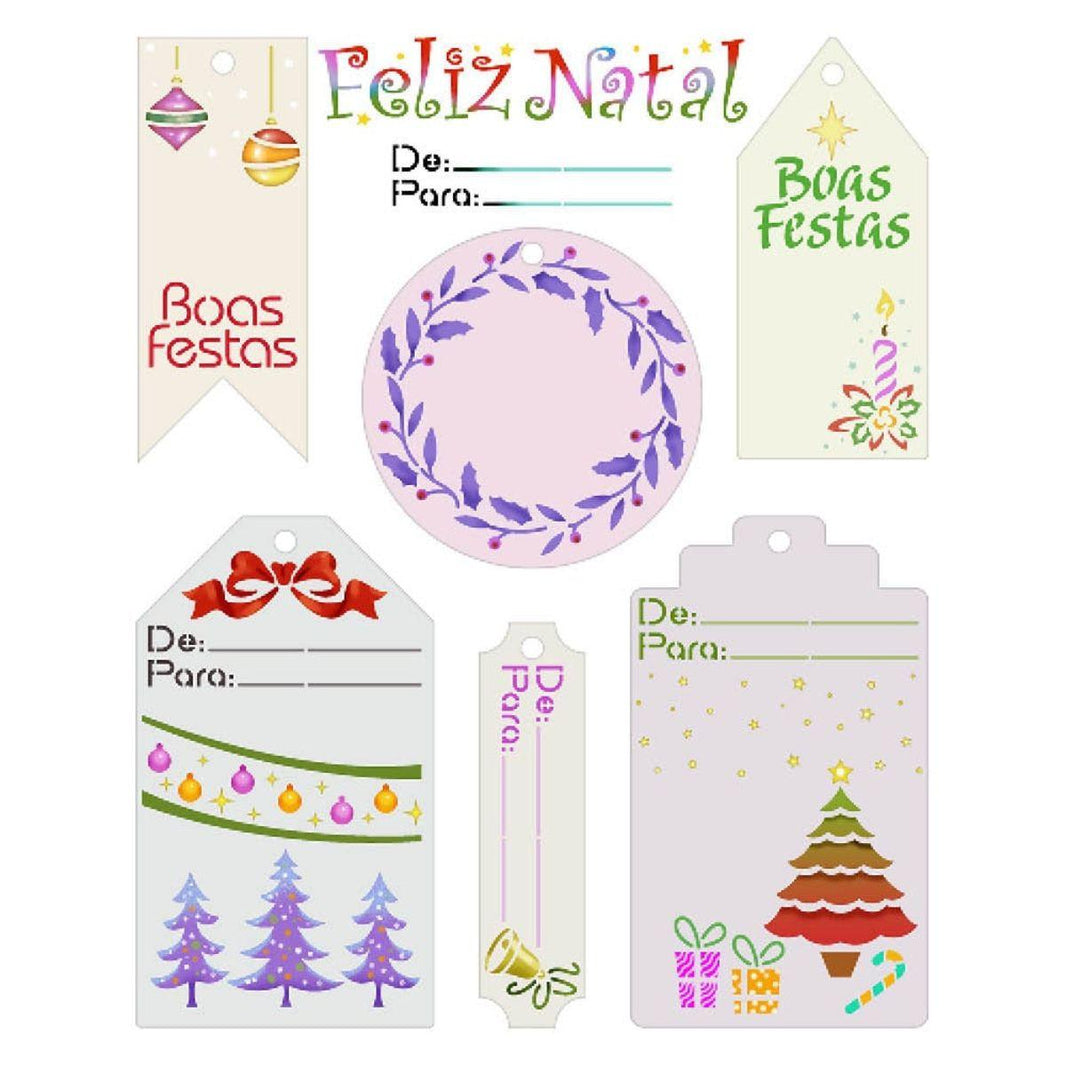 Stencil Litoarte 25x20 STRN-023 Natal Tags Natalinas - Palácio da Arte