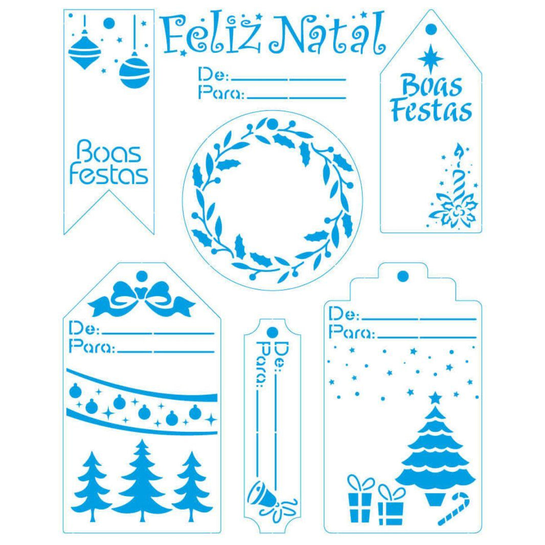 Stencil Litoarte 25x20 STRN-023 Natal Tags Natalinas - Palácio da Arte