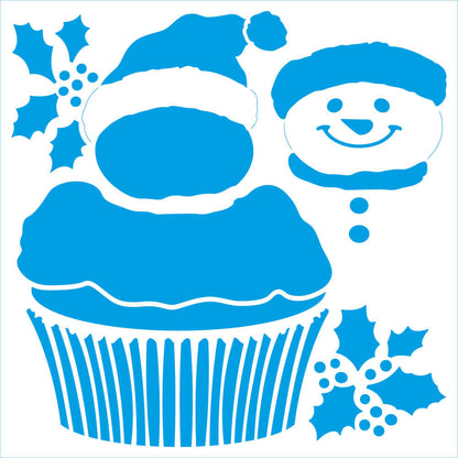 Stencil Litoarte 25x25 STXXVN-009 Natal Cupcakes Boneco de Neve - Palácio da Arte