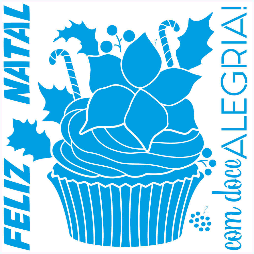 Stencil Litoarte 25x25 STXXVN-011 Cupcakes Feliz Natal com Doce Alegria - Palácio da Arte
