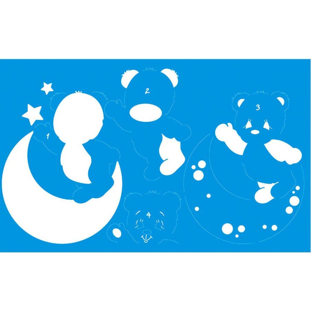 Stencil Litoarte 34x21 ST-404 Ursinho em Pé na Lua - Palácio da Arte