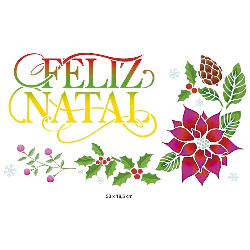 Stencil Litoarte 34x21 STNGG-026 Arranjo Natalino Feliz Natal - Palácio da Arte