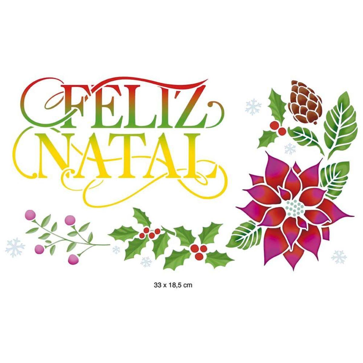Stencil Litoarte 34x21 STNGG-026 Arranjo Natalino Feliz Natal - Palácio da Arte