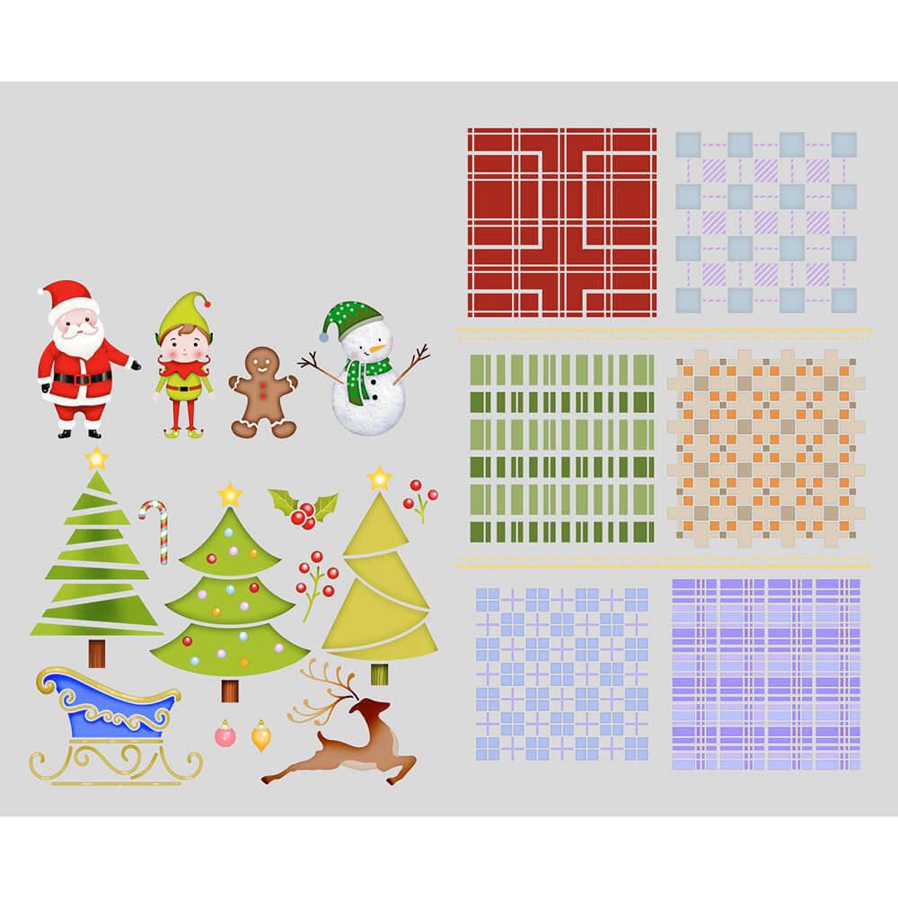 Stencil Litoarte Duplo 42x34 ST2N-001 Natal Xadrez e Elementos Natalinos - Palácio da Arte