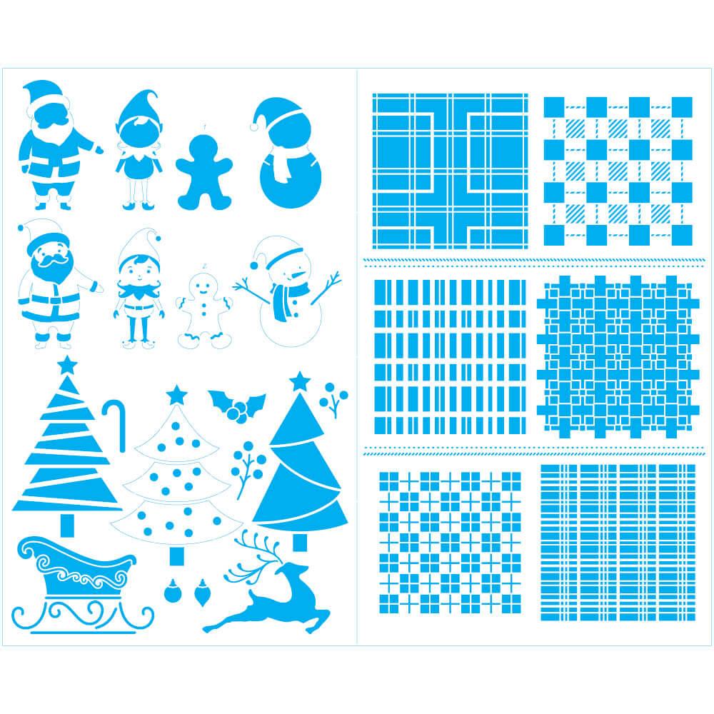 Stencil Litoarte Duplo 42x34 ST2N-001 Natal Xadrez e Elementos Natalinos - Palácio da Arte