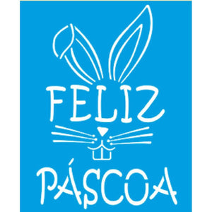 Stencil Litocart 20x25 LSGP-002 Feliz Páscoa Coelho Feliz - Palácio da Arte