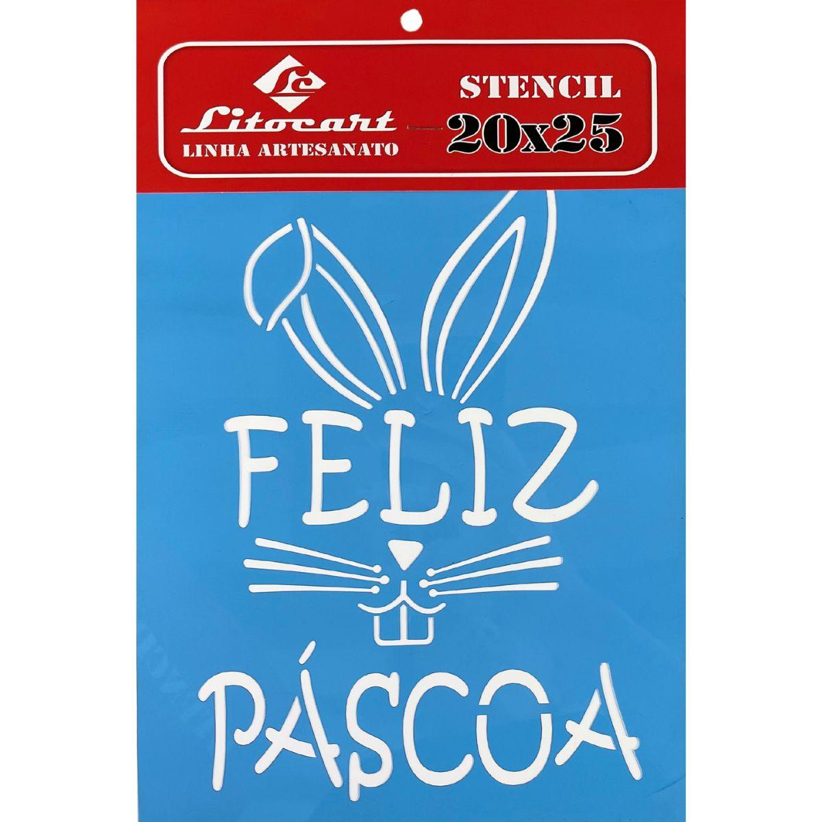 Stencil Litocart 20x25 LSGP-002 Feliz Páscoa Coelho Feliz - Palácio da Arte