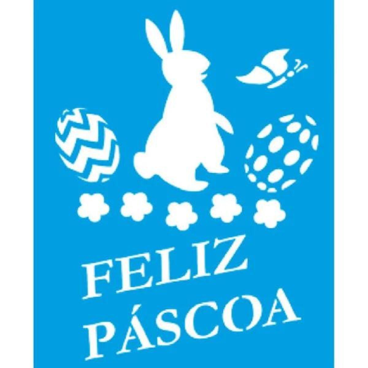 Stencil Litocart 20x25 LSGP-003 Feliz Páscoa Coelho e Ovos - Palácio da Arte