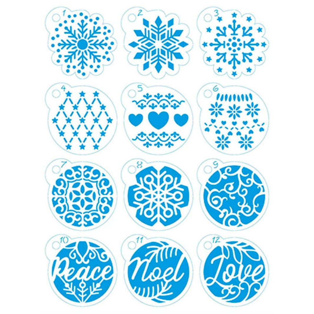 Stencil Mini Litoarte 17x21 STMIN-002 Natal Flocos de Neve e Bolas de Natal - Palácio da Arte