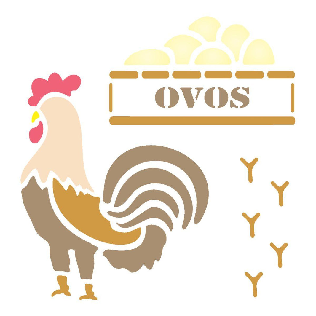 Stencil OPA 14x14 1057 Galinha Ovos - Palácio da Arte