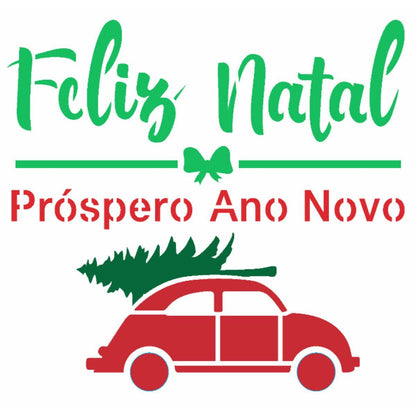 Stencil OPA 14x14 Natal 2998 Frase Feliz Natal Fusca - Palácio da Arte