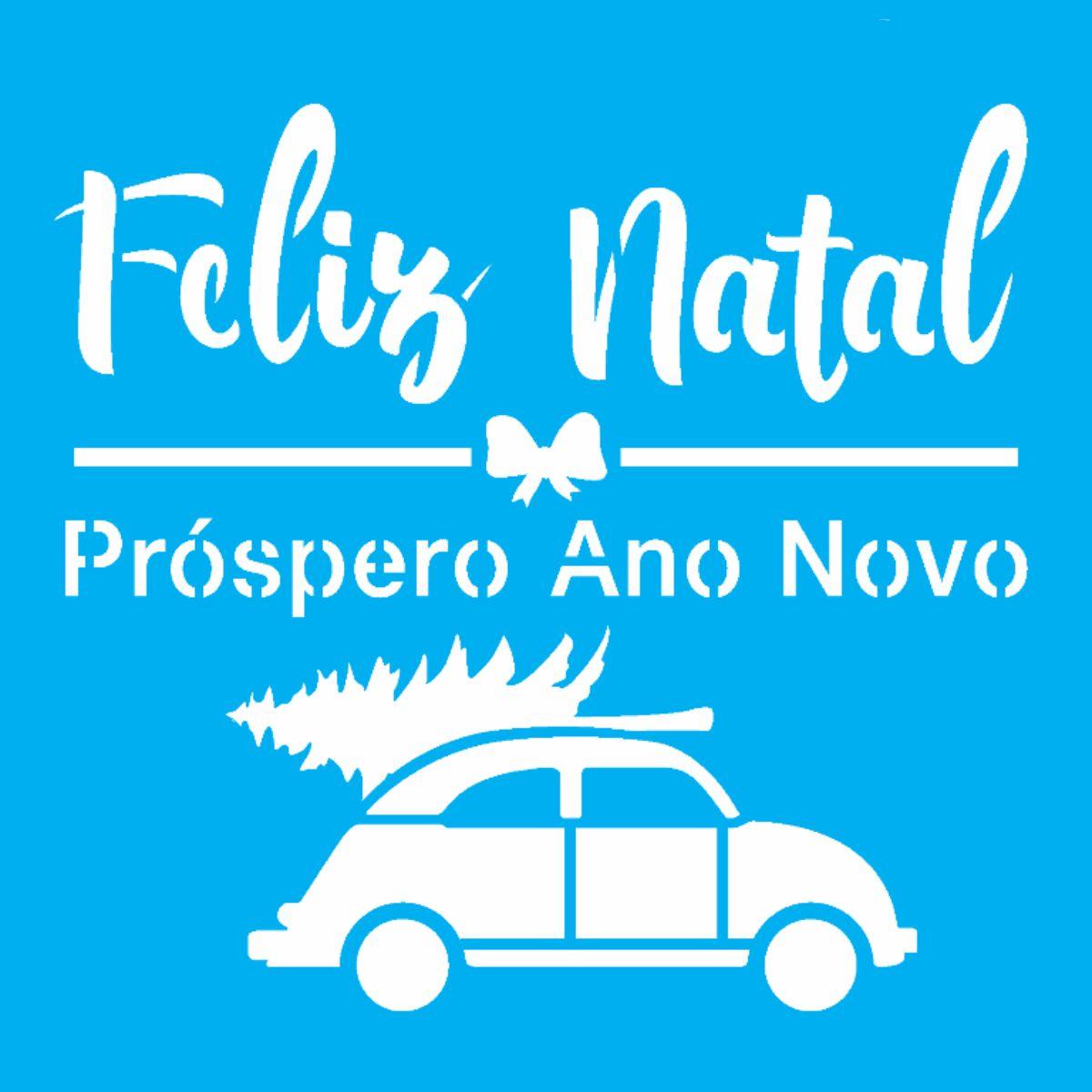 Stencil OPA 14x14 Natal 2998 Frase Feliz Natal Fusca - Palácio da Arte