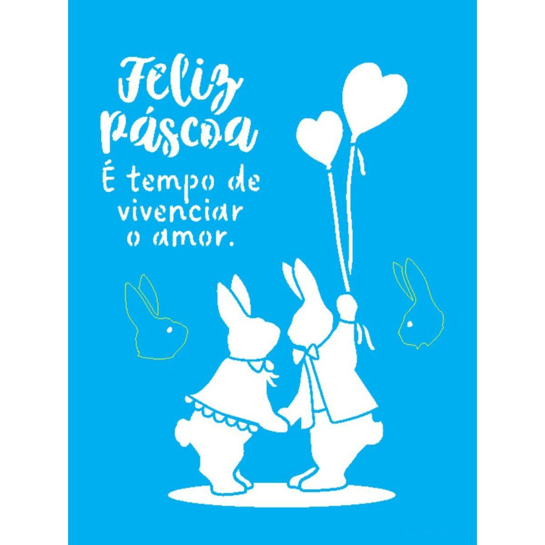 Stencil OPA 15x20 3482 Páscoa Coelhos Apaixonados - Palácio da Arte